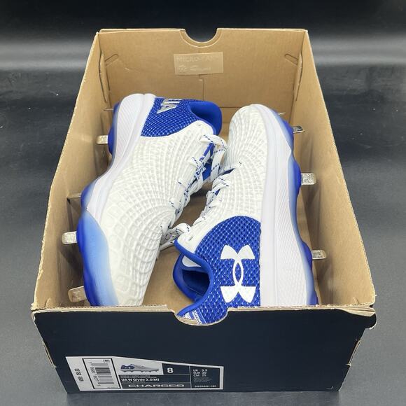 Under Armour Women's Glyde 2.0 MT Size 8 Softball Cleat Blue White 3026601-101 - Picture 8 of 9
